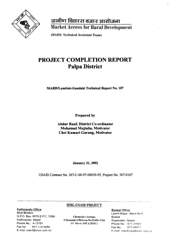 Project completion report : Palpa District