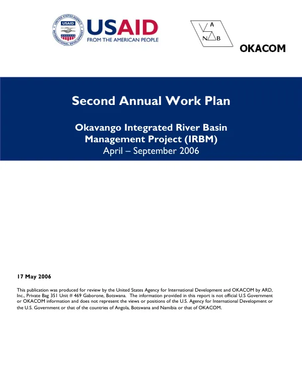 Second annual work plan : Okavango integrated river basin management project (IRBM), April-September 2006