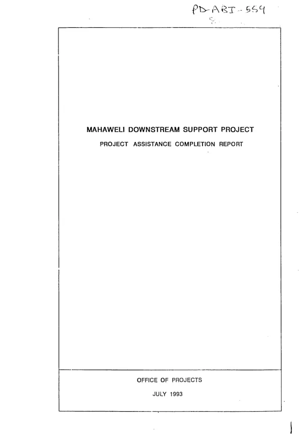 Mahaweli downstream support project : project assistance completion report