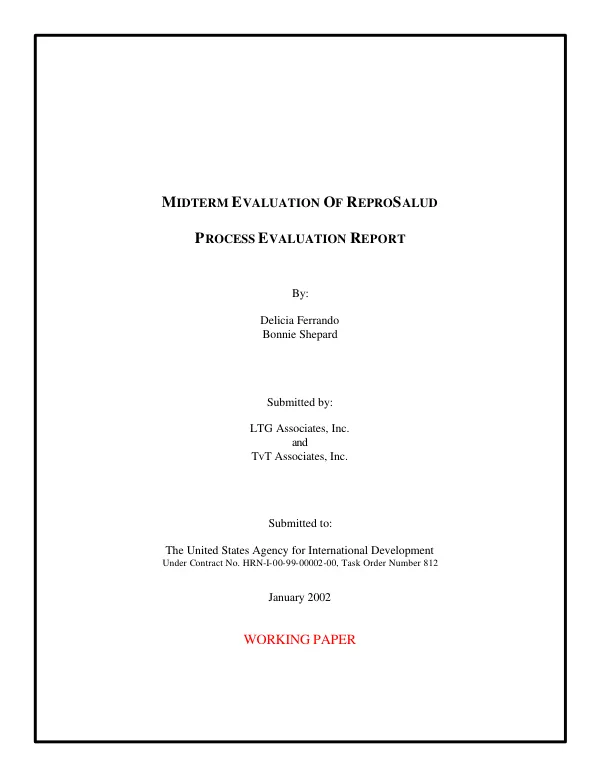 Midterm evaluation of ReproSalud : process evaluation report