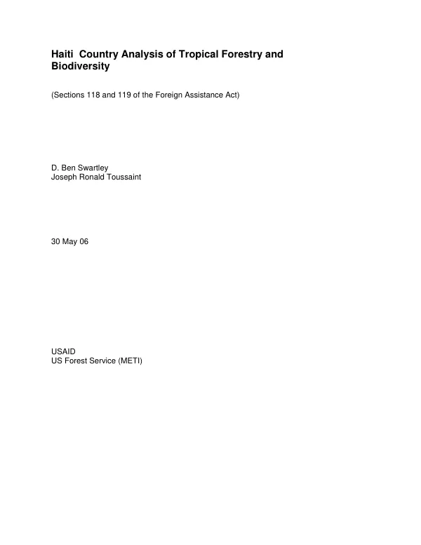 Haiti country analysis of tropical forestry and biodiversity (Sections 118 and 119 of the Foreign Assistance Act)