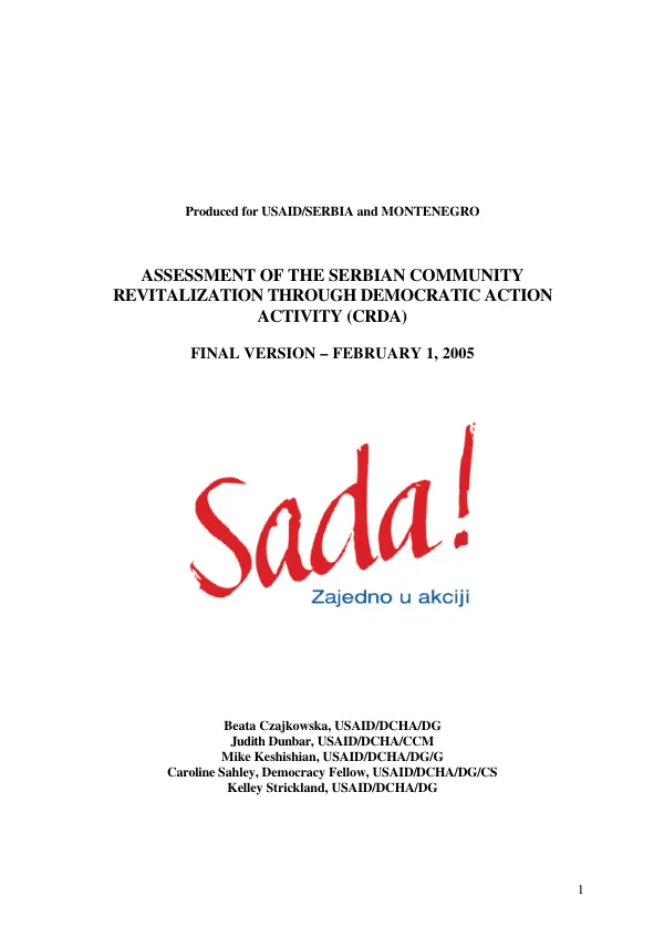 Assessment of Serbian community revitalization through democratic action activity (CRDA)