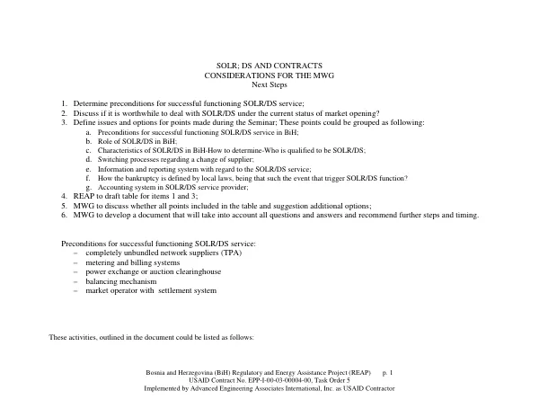 SOLR; DS and Contracts Considerations for the MWG, Next Steps