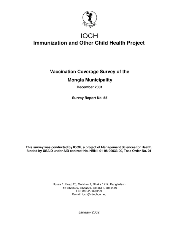 Vaccination coverage survey of the Mongla Municipality, December 2001