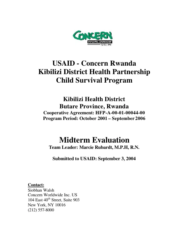 USAID-Concern Rwanda : Kibilizi district health partnership -- child survival program : Kibilizi health district, Butare Province, Rwanda -- midterm evaluation