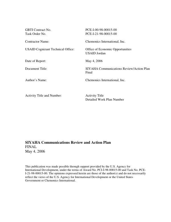 SIYAHA communications review/action plan : final