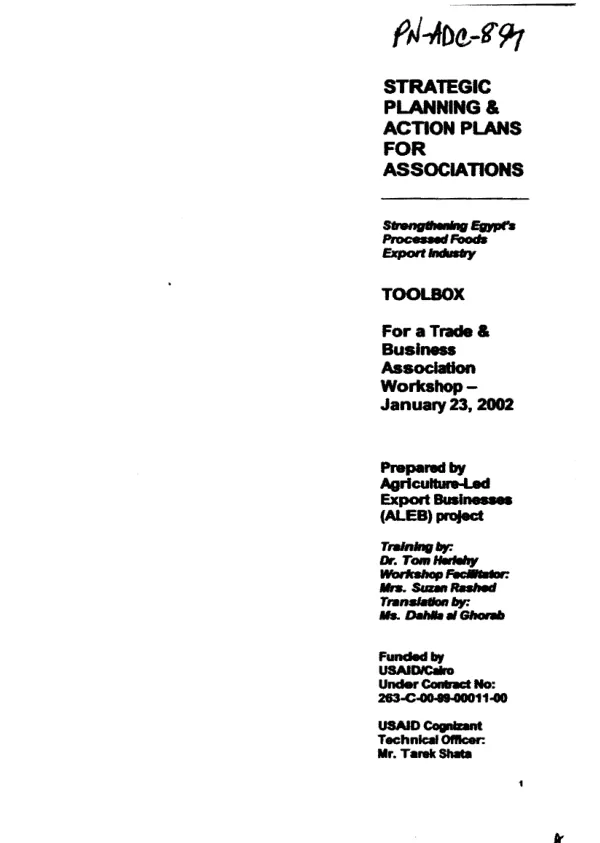 Trade and business associations : the strategic and action planning process -- an ALEB project workshop, January 23, 2002