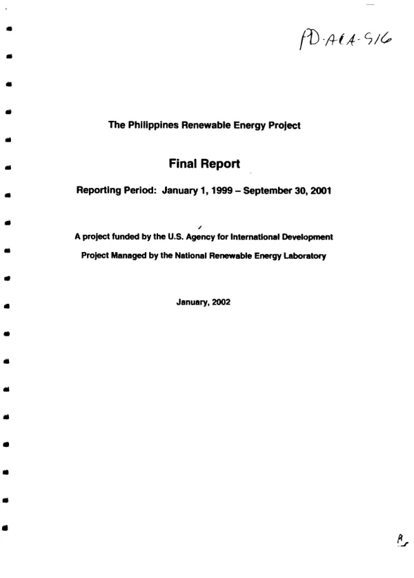 The Philippines renewable energy project : final report -- reporting period : January 1, 1999-September 30, 2001