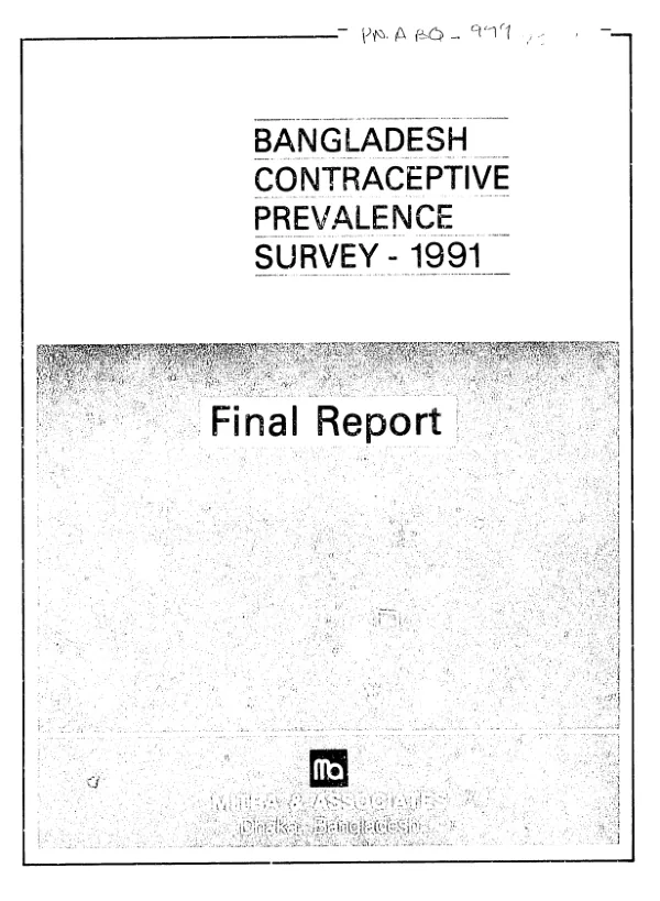 Bangladesh contraceptive prevalence survey - 1991 : final report
