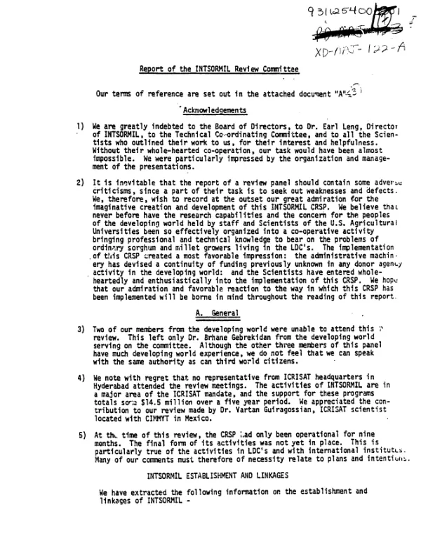Report of the INTSORMIL review committee