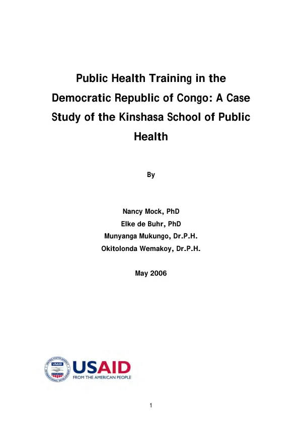 Public health training in the Democratic Republic of Congo : a case study of the Kinshasa School of Public Health