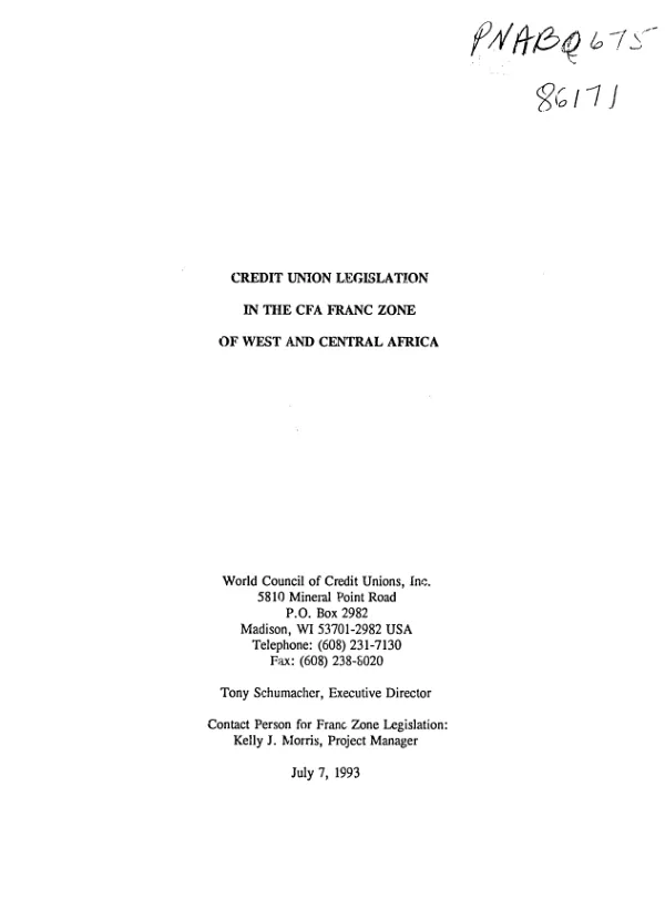 Credit union legislation in the CFA Franc Zone of West and Central Africa