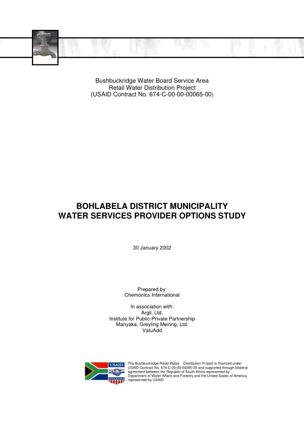 Bohlabela district municipality water services provider options study