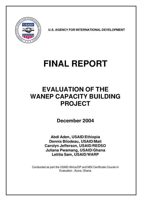Final report : evaluation of the WANEP capacity building project