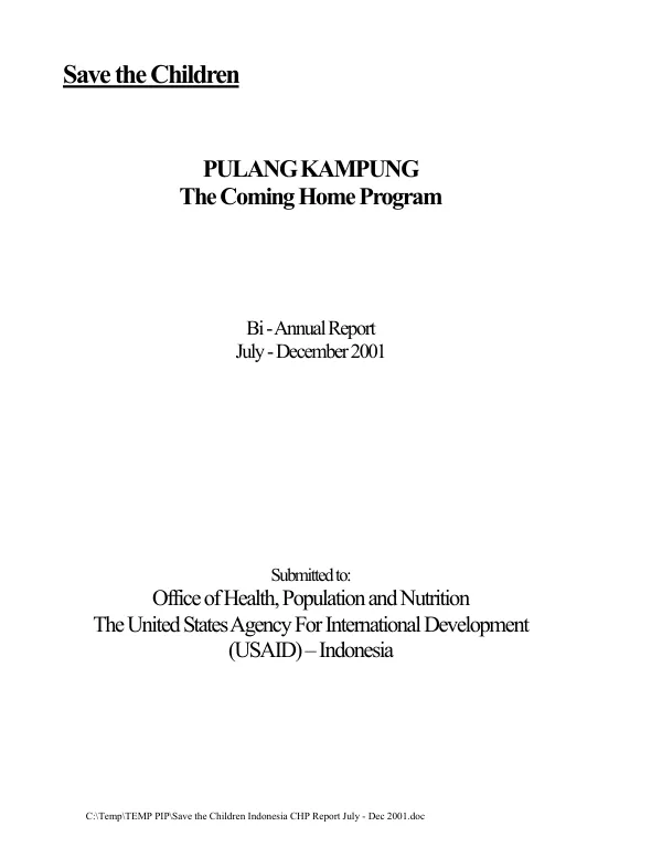 Pulang Kampung : the coming home program -- bi-annual report, July-December 2001
