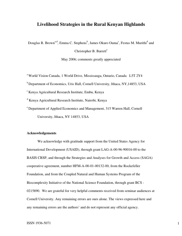Livelihood strategies in the rural Kenyan highlands