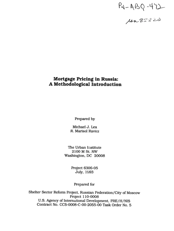 Mortgage pricing in Russia : a methodological introduction