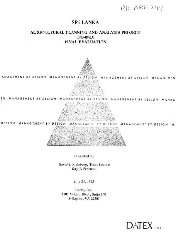 Sri Lanka agricultural planning and analysis project (383-0083) : final evaluation