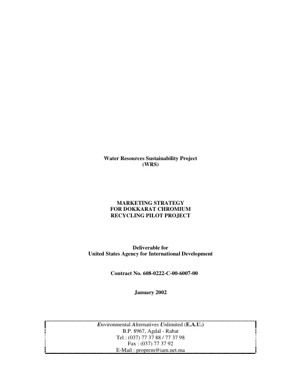 Marketing strategy for Dokkarat[, Morocco] chromium recycling pilot project