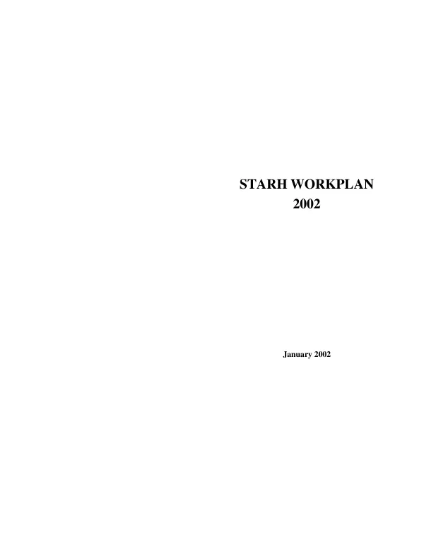 STARH (sustainable technical achievements in reproductive health) : workplan 2002