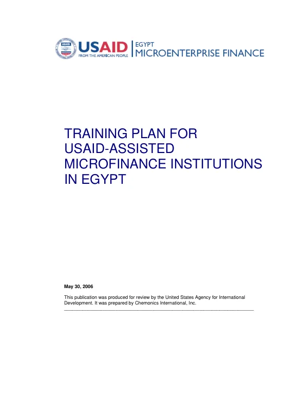 Training plan for USAID-assisted microfinance institutions in Egypt