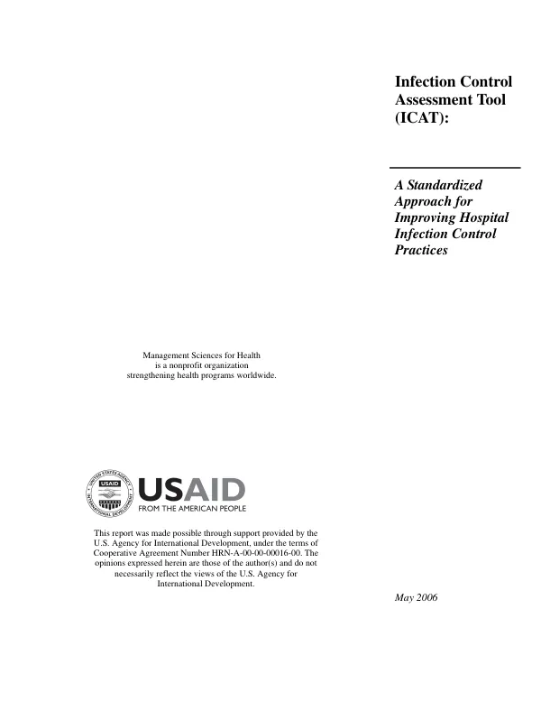 Infection control assessment tool (ICAT) : a standardized approach for improving hospital infection control practices