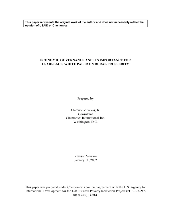 Economic governance and its importance for USAID/LAC"s white paper on rural prosperity