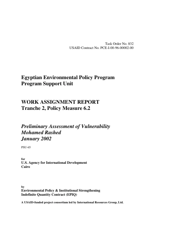 Preliminary assessment of vulnerability