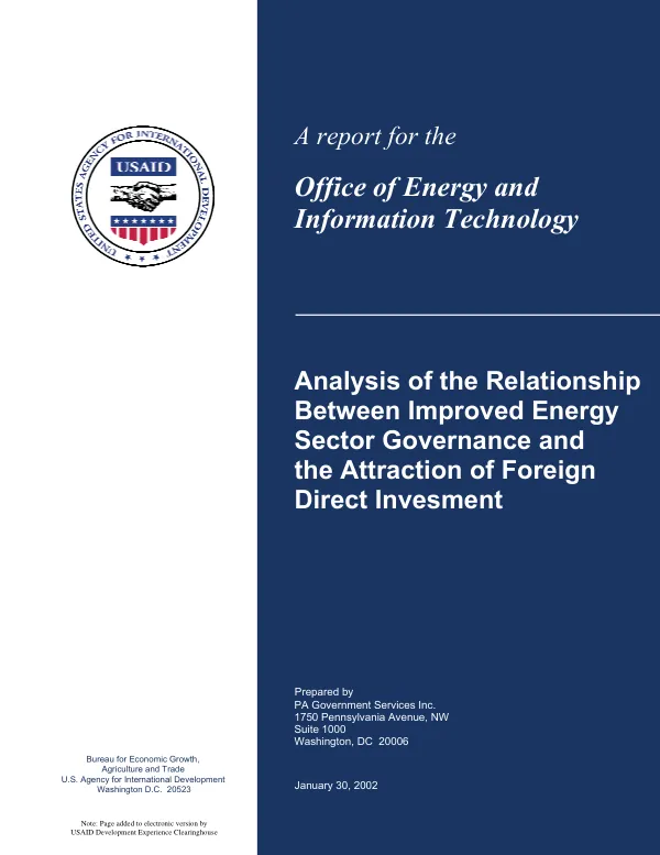 Analysis of the relationship between improved energy sector governance and the attraction of foreign direct investment[, phase I report]