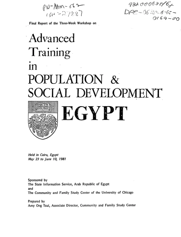 Final report of the three-week workshop on advanced training in population and social development : Egypt