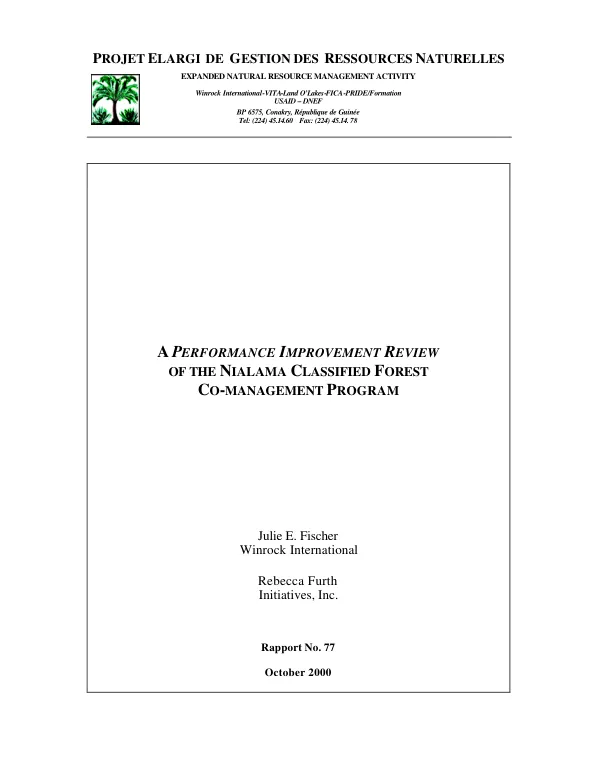 Performance improvement review of the Nialama classified forest co-management program
