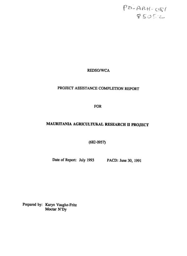 REDSO/WCA project assistance completion report for Mauritania agricultural research II project (682-0957)