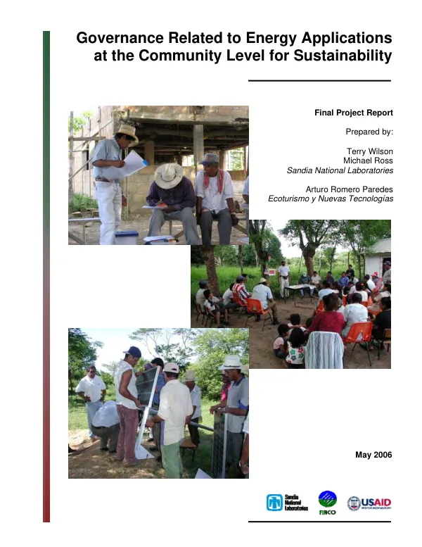 Governance related to energy applications at the community level for sustainability : final project report