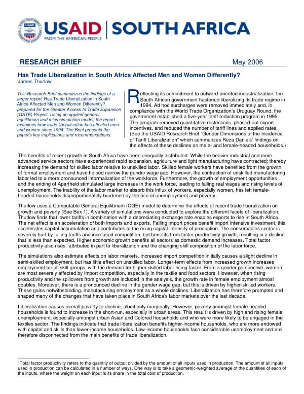 Has trade liberalization in South Africa affected men and women differently?