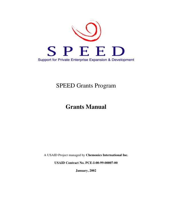 SPEED (support for private enterprise expansion & development) grants program : grants manual
