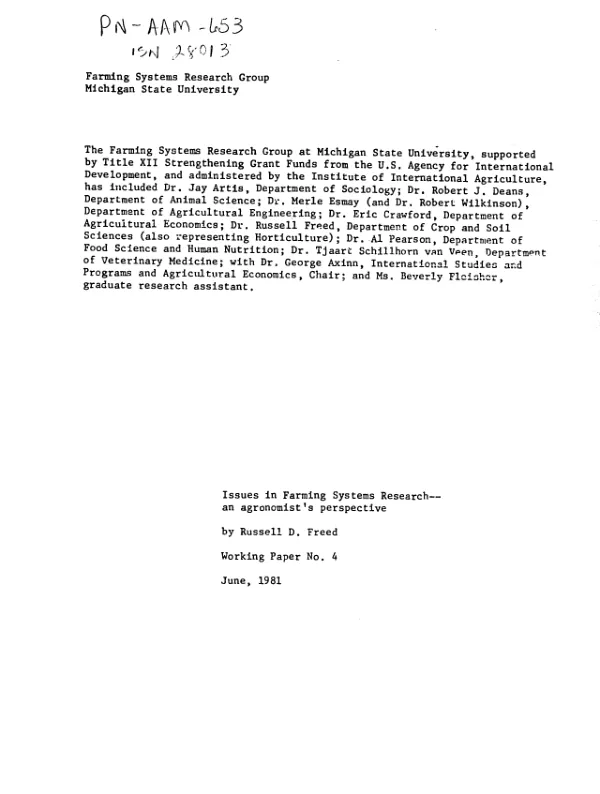 Issues in farming systems research : an agronomist"s perspective