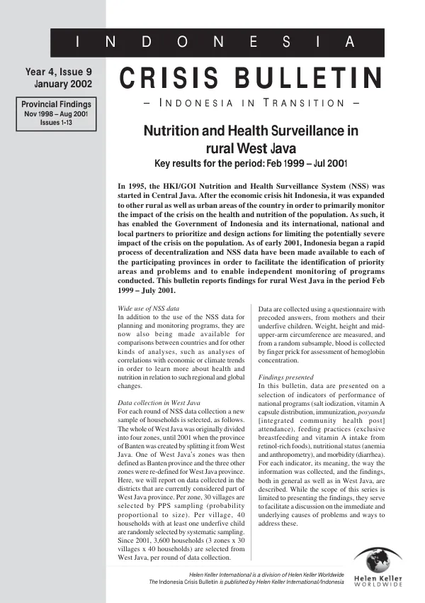 Nutrition and health surveillance in rural West Java[, Indonesia] : key results for the period Feb 1999-Jul 2001
