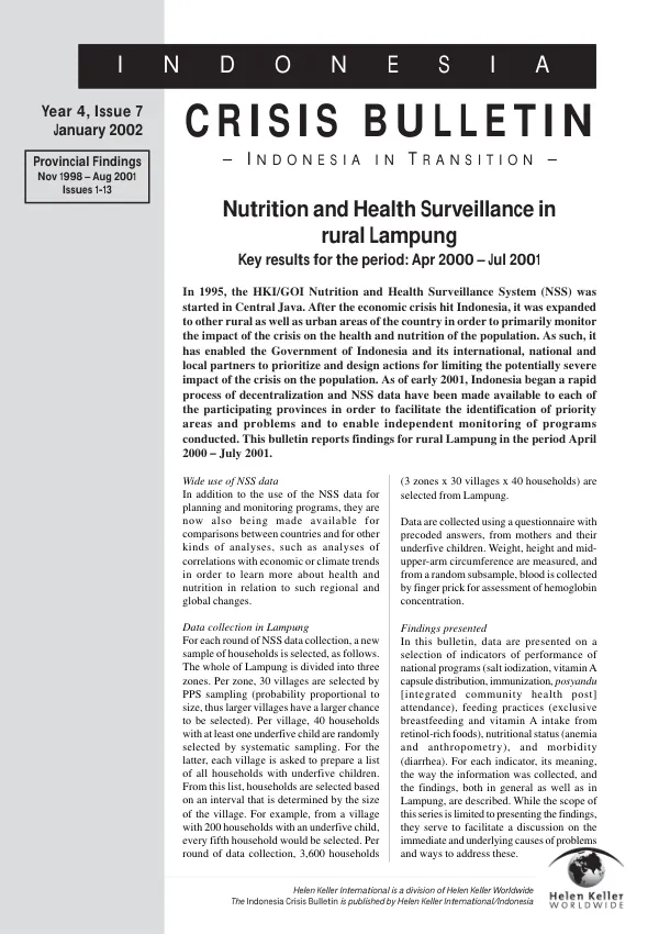 Nutrition and health surveillance in rural Lampung[, Indonesia] : key results for the period Apr 2000-Jul 2001