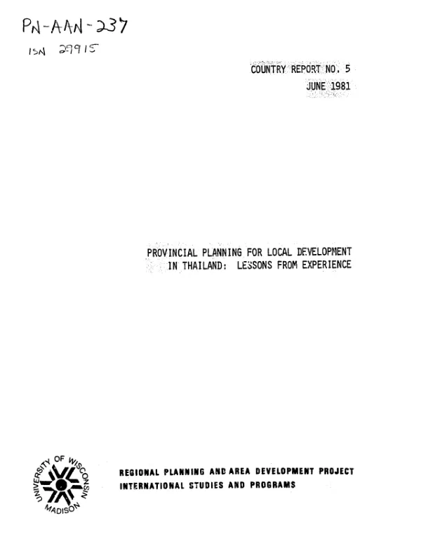 Provincial planning for local development in Thailand : lessons from experience