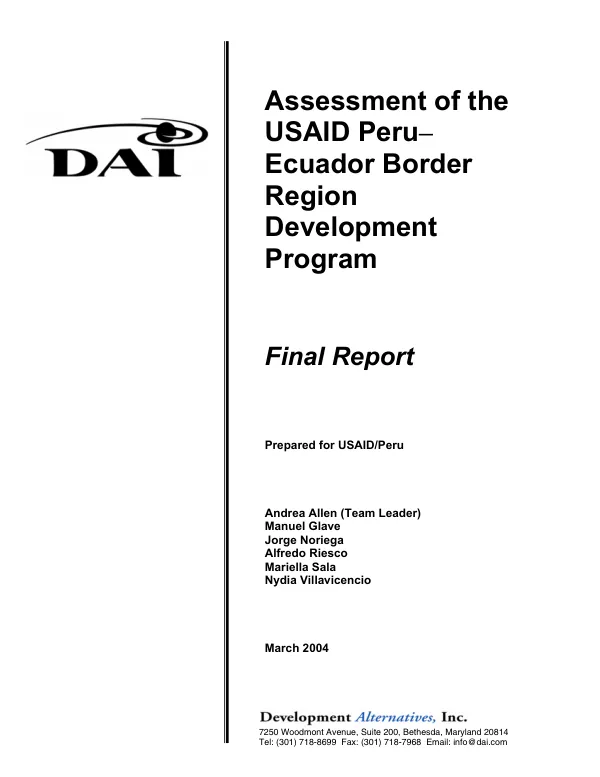 Assessment of the USAID Peru-Ecuador border region development program : final report