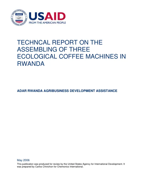 Technical report on the assembling of three ecological coffee machines in Rwanda