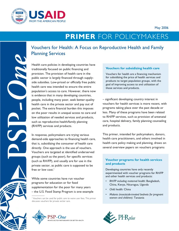 Vouchers for health : a focus on reproductive health and family planning services