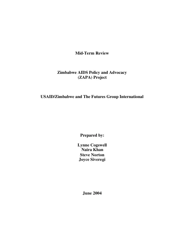 Mid-term review : Zimbabwe AIDS policy and advocacy (ZAPA) project