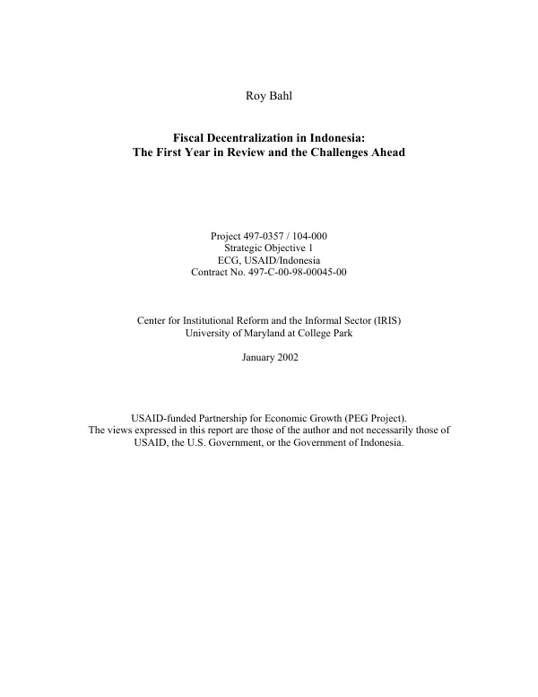 Fiscal decentralization in Indonesia : the first year in review and the challenges ahead