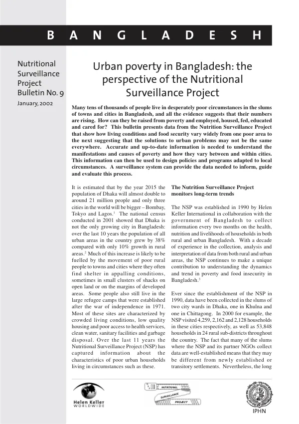 Urban poverty in Bangladesh : the perspective of the nutritional surveillance project [NSP]
