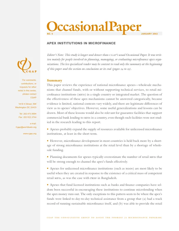Apex institutions in microfinance
