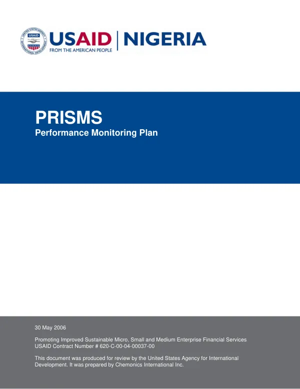 PRISMS : performance monitoring plan