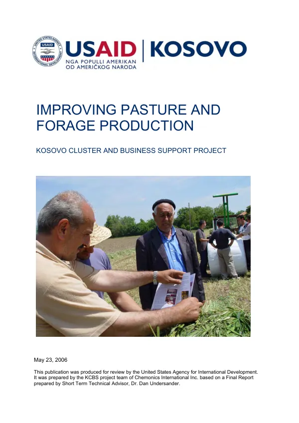 Improving pasture and forage production : benefits to farmers resulting from proper preparation of forage and silage feed to maximize the nutritive value of forage production
