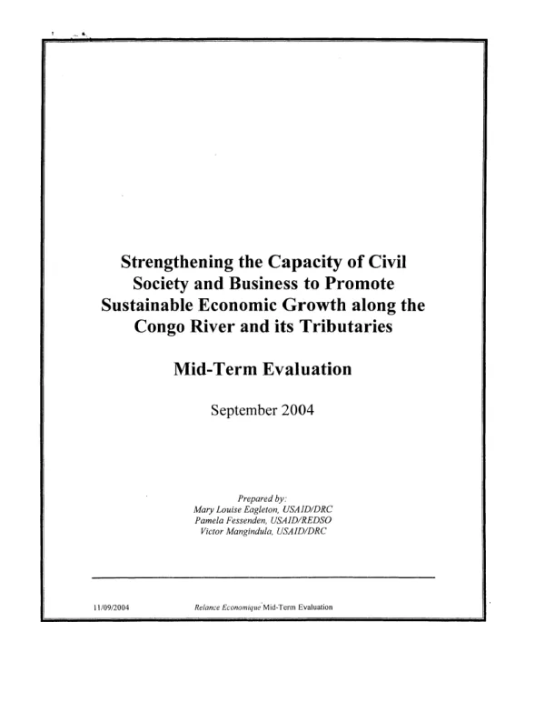 Strengthening the capacity of civil society and business to promote sustainable economic growth along the Congo River and its tributaries : mid-term evaluation