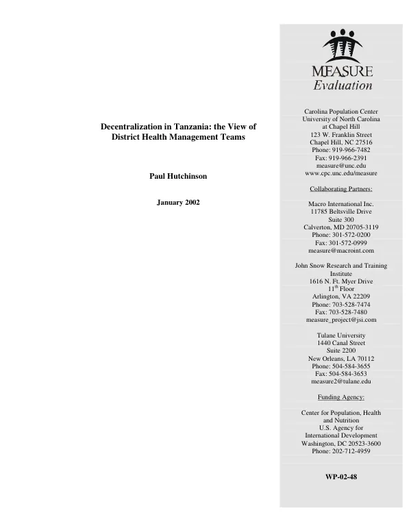 Decentralization in Tanzania : the view of district health management teams